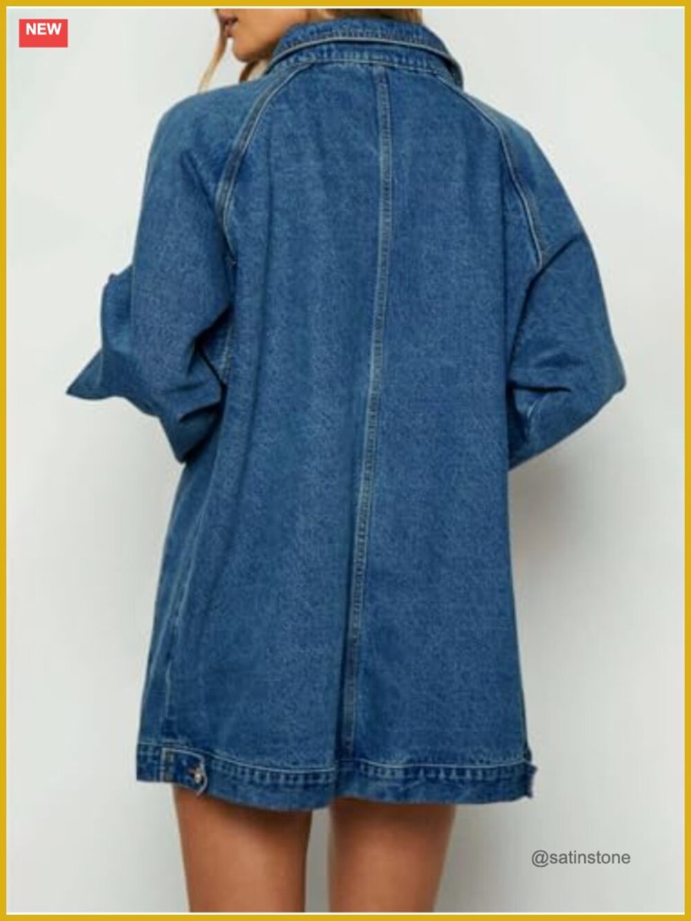 Oversized Boyfriend Denim Jacket Long Sleeve Zip Up Spring Fall Jean Jacket - Picture 3 of 6